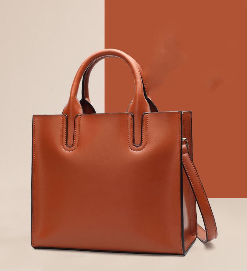 Fashion Minimalist Trendy Design Modern Big square bag Solid Zipper Frame Soft Genuine Leather