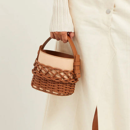 Weaving design Pu+ Canvas Vegetable Bucket Bag Luxury Designer Handbags