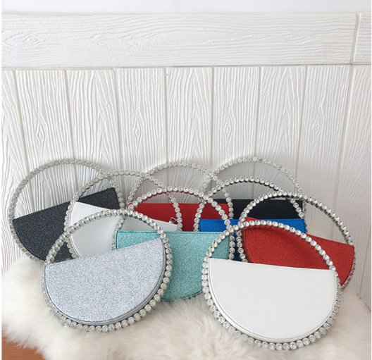 Crystal Diamond-encrusted round clutch lady handbag fashion dinner bag