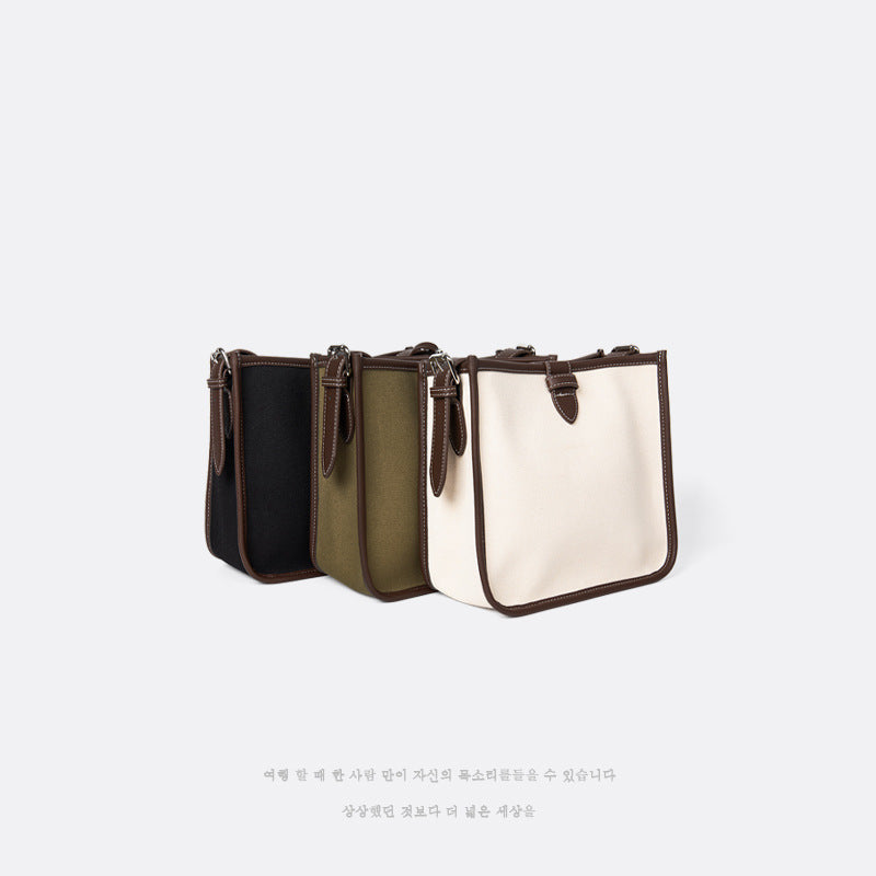 Hot Korean Style Ladies Canvas & Pu leather Shoulder Bag Women Handbag With Small Pouch