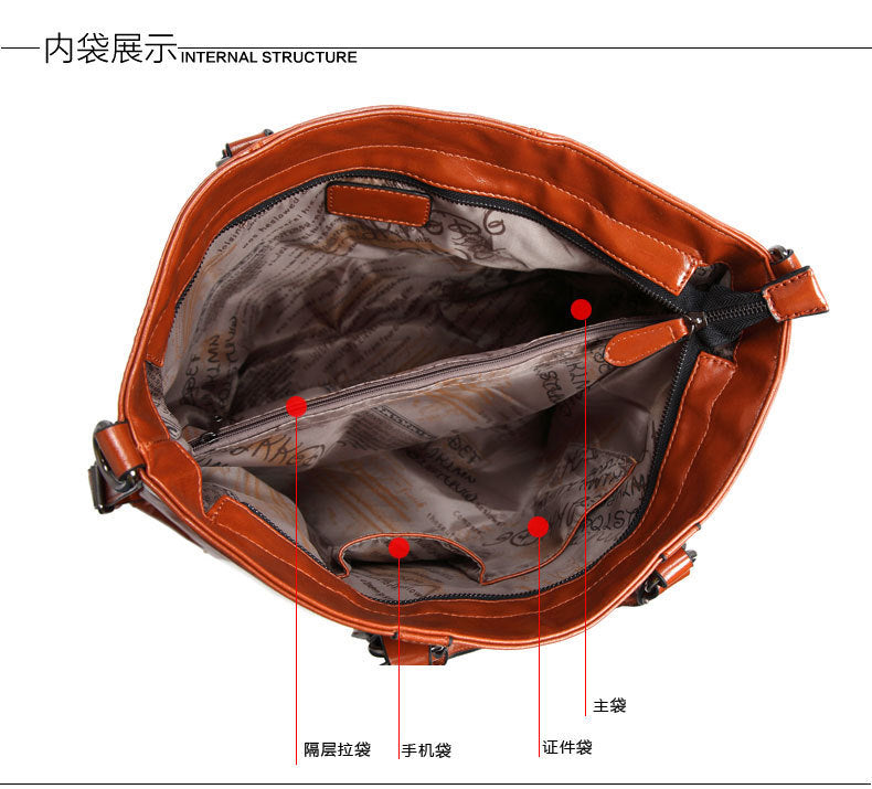 2026 new style oil wax leather bag fashionable handbag hobo shoulder messenger bag