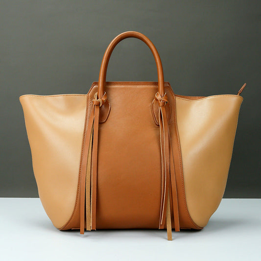 New Korean Top Grain Genuine leather Handbag  Ladies High Quality Leisure Large Tote Bag With Tassel