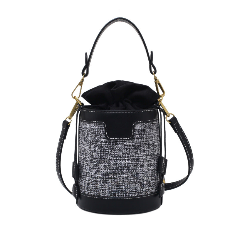 New Arrivals PU+ canvas Bucket Handbags For Women Drawstring Crossbody Bag Body Cross Purse