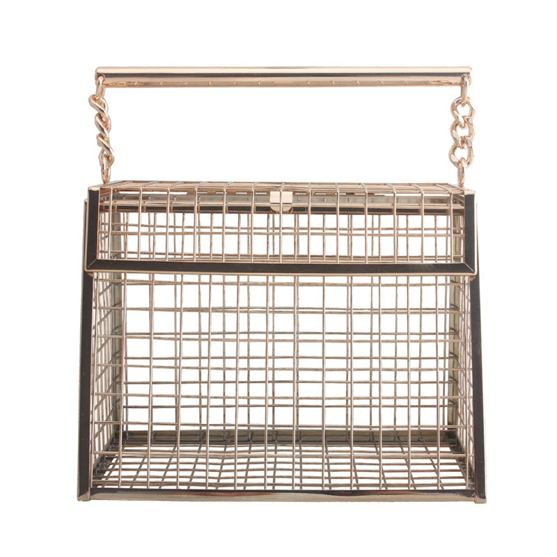Women Evening Bags Hollow Metal Trapezoidal Gold Cages Clutch Totes Wedding Party Purse Handbag