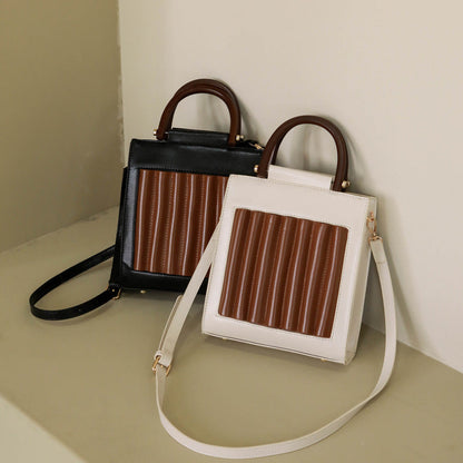 New style bag pleated wooden handle handbag female small square bag portable messenger bag