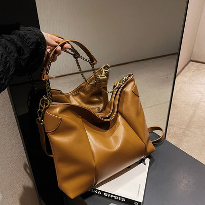 Large-capacity bag women 2026 new tote bag fashion soft leather stitching shoulder bag