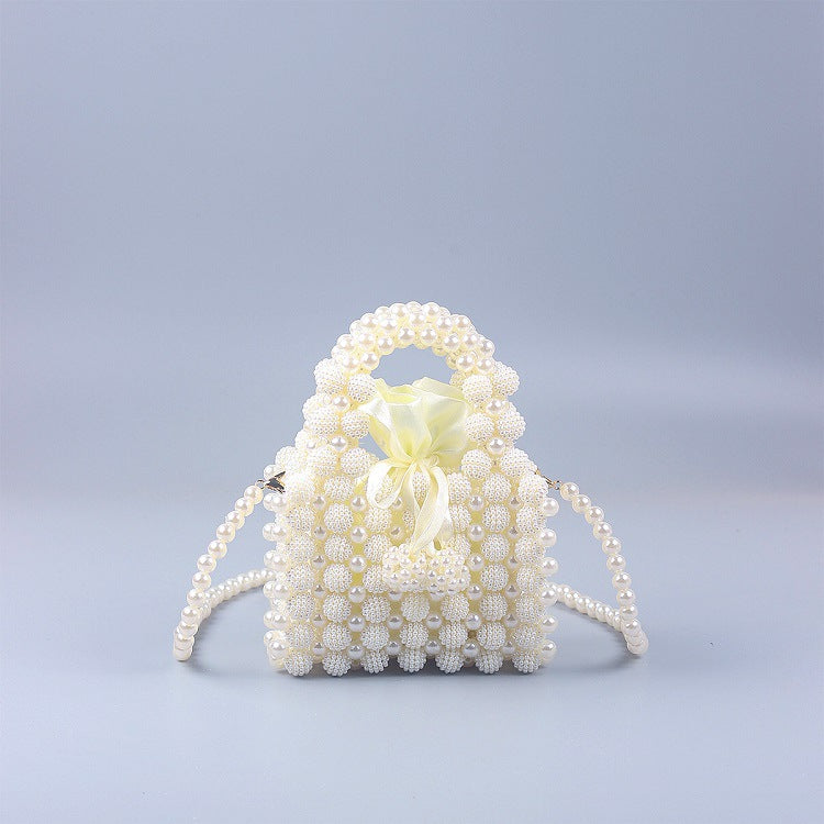 Handmade Luxury Women Pearl and Red bay Hand bag For Dinner Hand Knitting Beads Clutch For Ladies