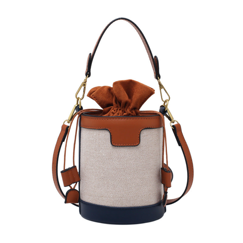 New Arrivals PU+ canvas Bucket Handbags For Women Drawstring Crossbody Bag Body Cross Purse