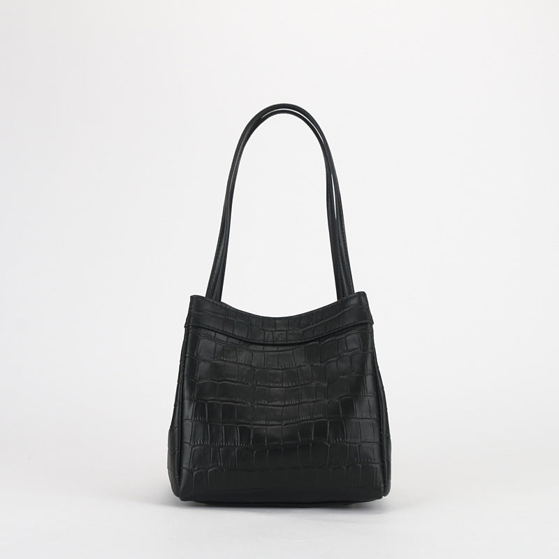 New Top Grain Leather Female Elegant Leather Crocodile Pattern Handbags Cowhide Purses Bucket Bags