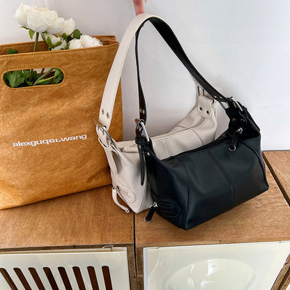 Design Leather Zipper single shoulder bag casual cool handbag retro 2026 new handbags