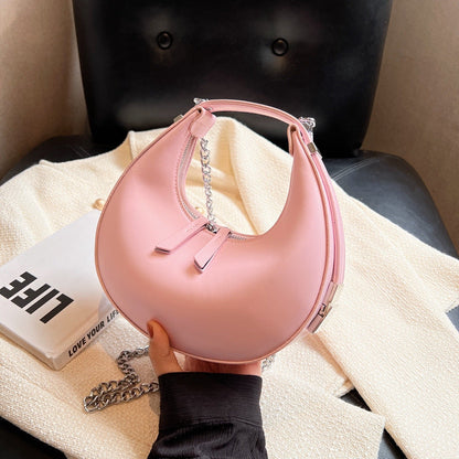 New design PU luxury ladies handbag half moon shape underarm bag women crossbody bag with chain