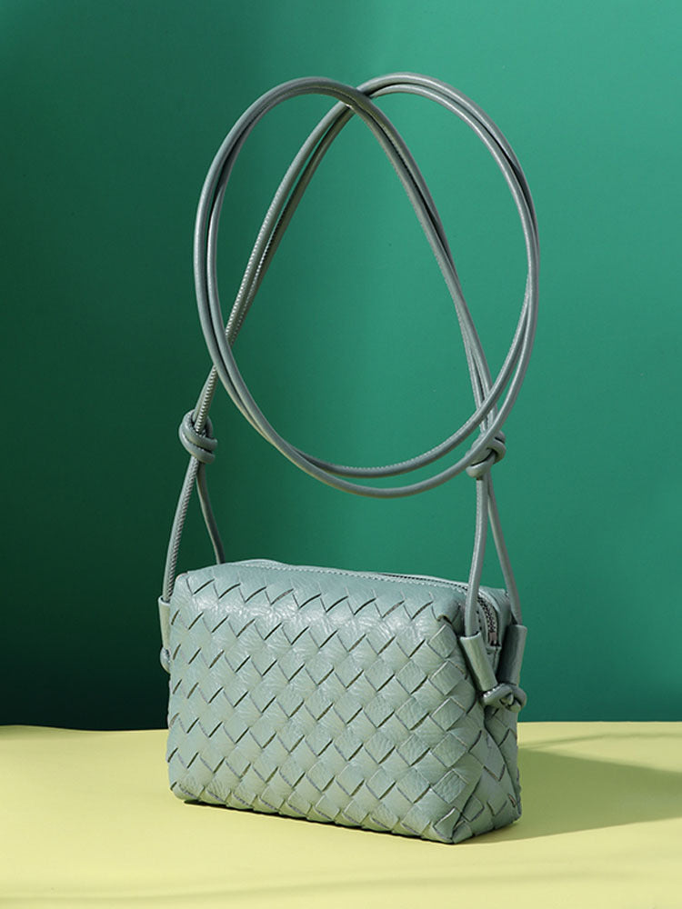 Summer new macaron color small soft woven bag for women simple messenger bag crossbody small square bag