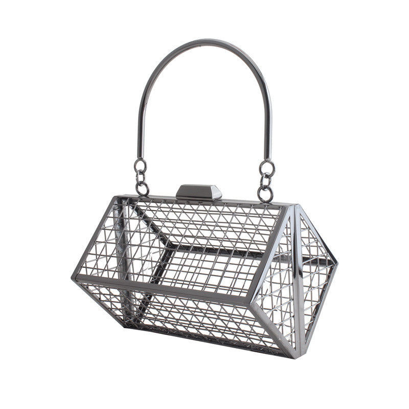 Irregular Metal Hollow Handbag Gold Clutch Evening Bag Wedding Cage Bag GeometricTote For Banquet Party