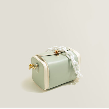 Newest Contrast Color Box PU Leather Clutch Bag Korean Style Sling Crossbody Shoulder Bag With Acrylic Chain