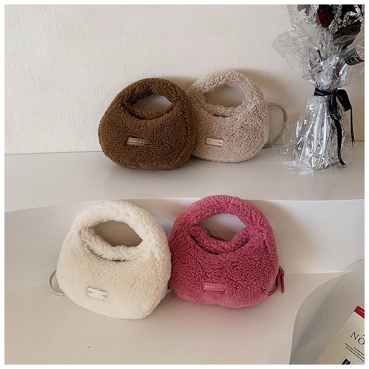 New design plush tote handbag women’s crossbody furry cute bag small fleece hand bag