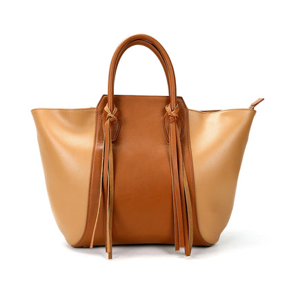 New Korean Top Grain Genuine leather Handbag  Ladies High Quality Leisure Large Tote Bag With Tassel