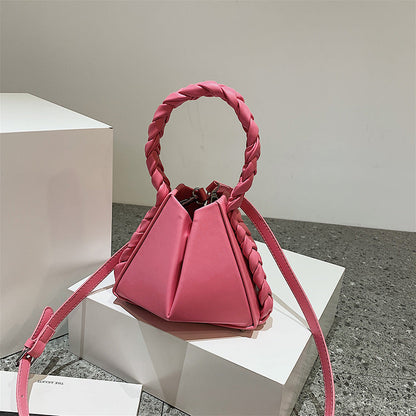 Triangle Bucket Handbags Women Clutch Purse Lady  PU Leather Shoulder Bags With Weaving Handle tas wanita