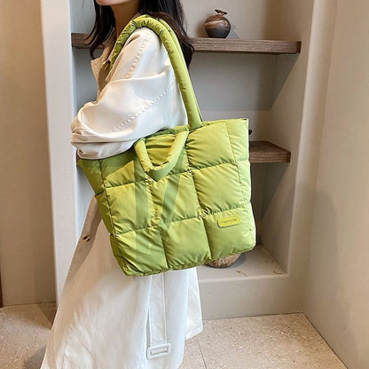 Fashion Quilted Puffy Handbag Lightweight Winter Padded Nylon Down Cotton Shoulder Bag Puffer Tote Bag for Women