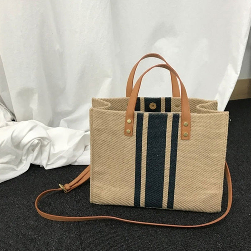 Women Stripe Canvas Bags Handbag Casual Female Tote Ladies Shoulder Bag Large Messenger Bag