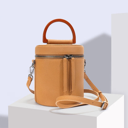 New color real leather bucket bag with wooden handle 2026