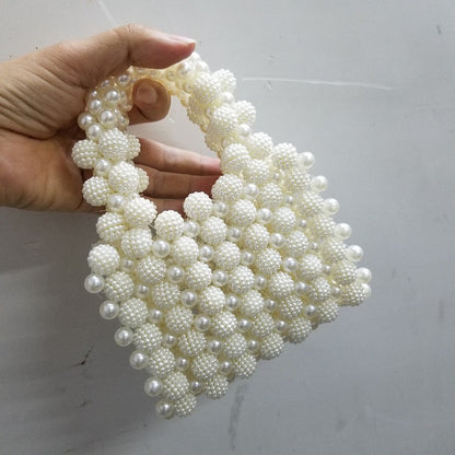 Handmade Luxury Women Pearl and Red bay Hand bag For Dinner Hand Knitting Beads Clutch For Ladies