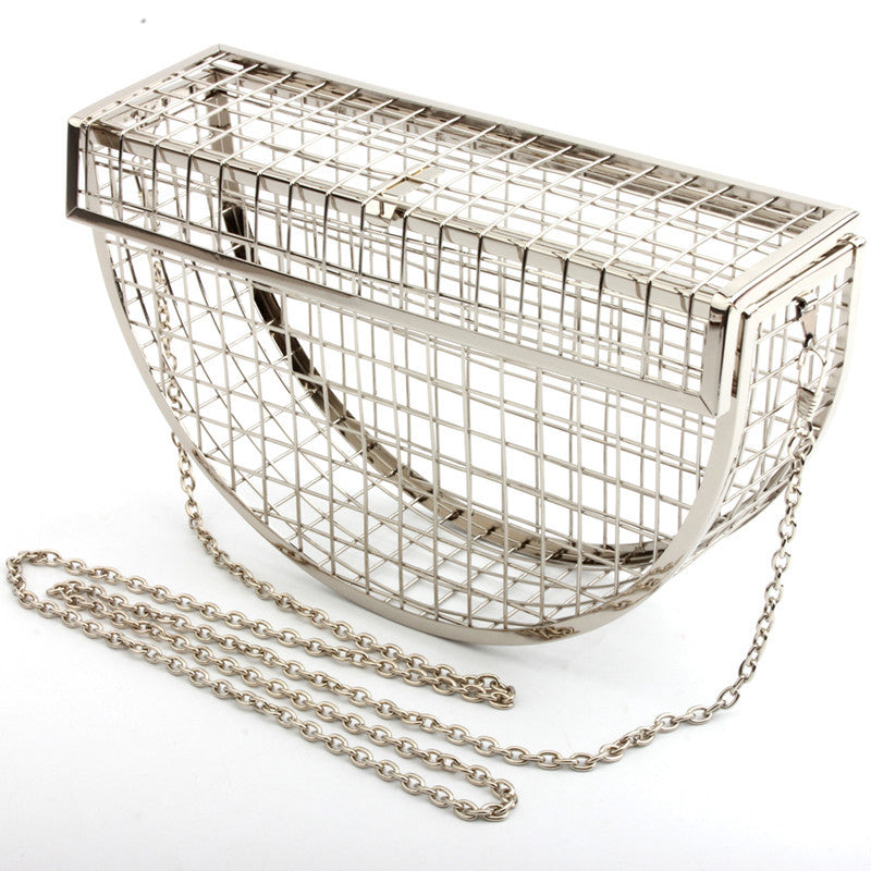 2026 Hollow Out Women Shoulder Bag Luxury Crossbody Evening Bag Metal Cage Half Moon Wedding Party Handbag Clutch