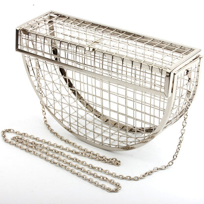 2026 Hollow Out Women Shoulder Bag Luxury Crossbody Evening Bag Metal Cage Half Moon Wedding Party Handbag Clutch