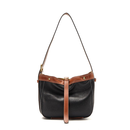 Hand-held top grain bucket bag female color matching high-end shoulder bag niche messenger bag tide