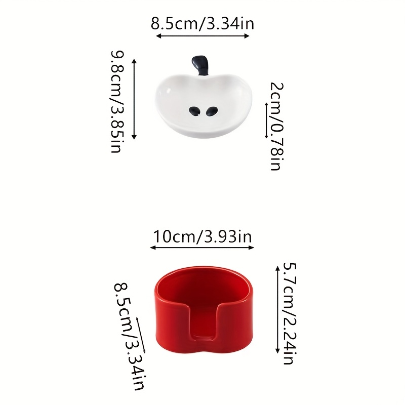 4-piece ceramic apple dish set with a favorites folder - cute round snack dishes