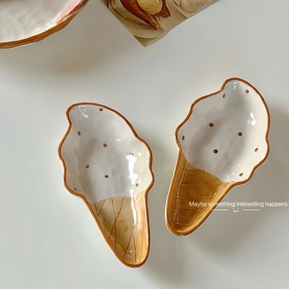 2-piece ice cream-shaped dish set, cute condiment dish