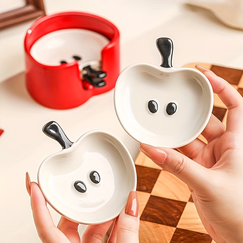 4-piece ceramic apple dish set with a favorites folder - cute round snack dishes