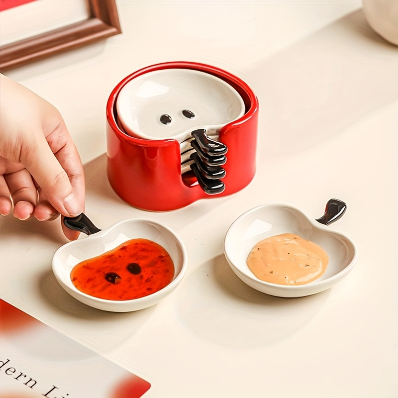 4-piece ceramic apple dish set with a favorites folder - cute round snack dishes