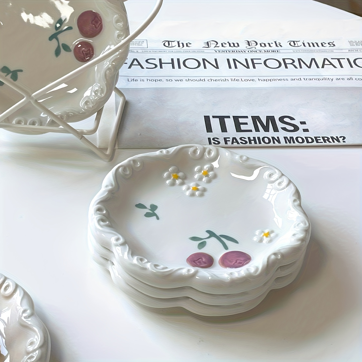 Two-piece ceramic embossed plate set