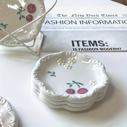 Two-piece ceramic embossed plate set