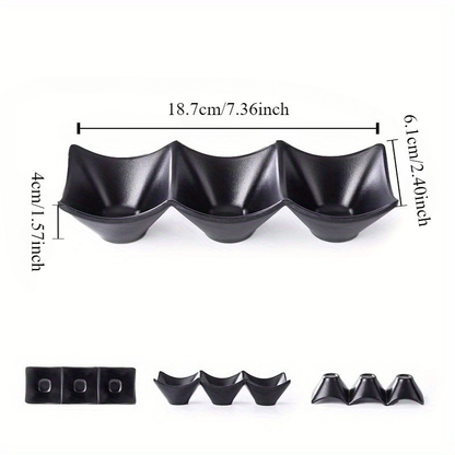 Multi-functional three-compartment dipping dish - durable plastic condiment holder