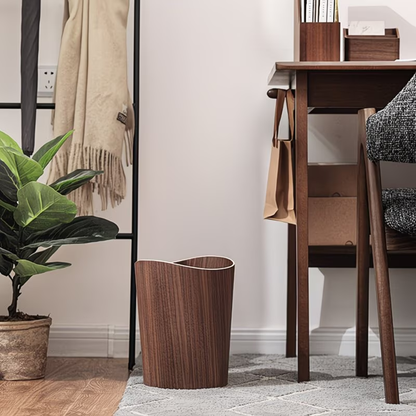 Wooden trash can with pull-out spout - wide-mouth round stackable trash can