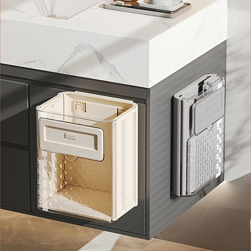 Wall-mounted modern black and white rectangular trash can with lid