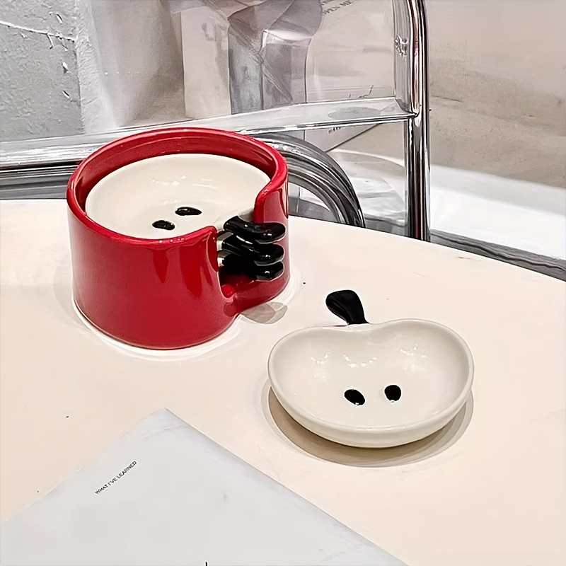 4-piece ceramic apple dish set with a favorites folder - cute round snack dishes